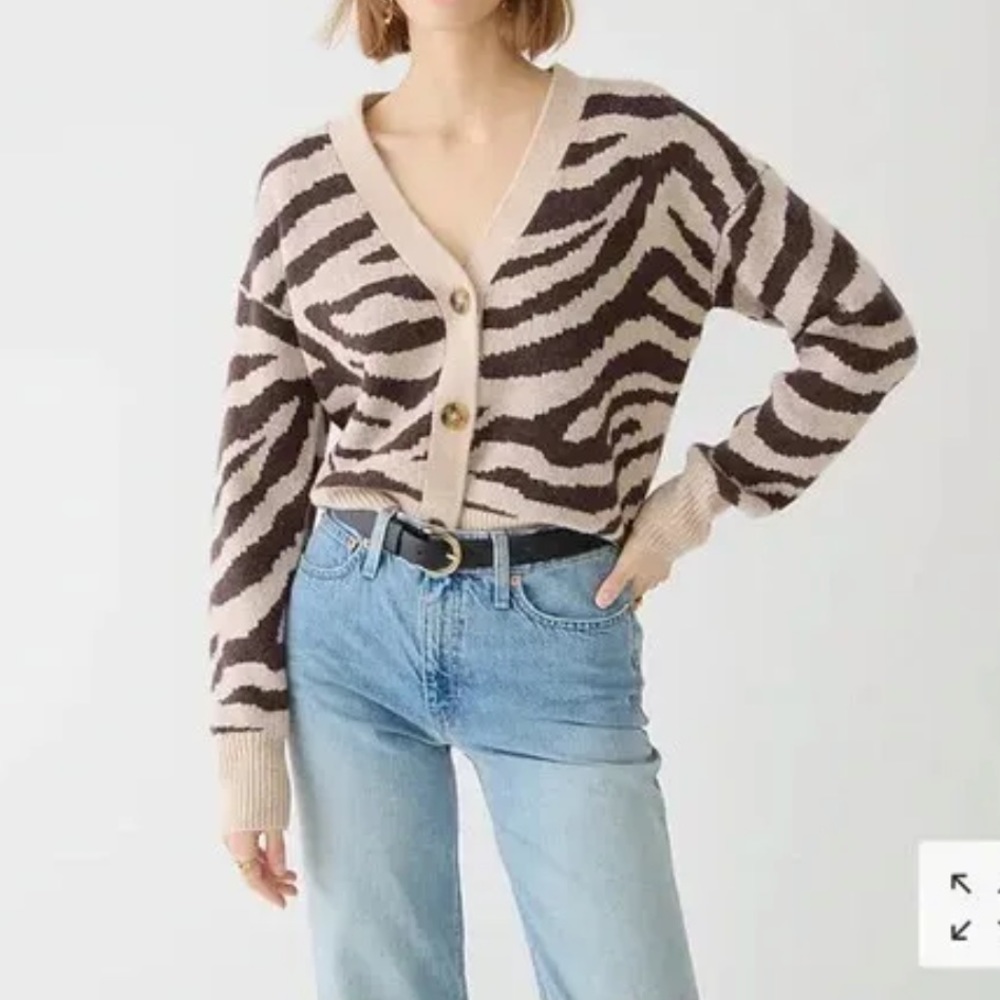 J CREW Zebra Print Cardigan Sweater Style# BJ570